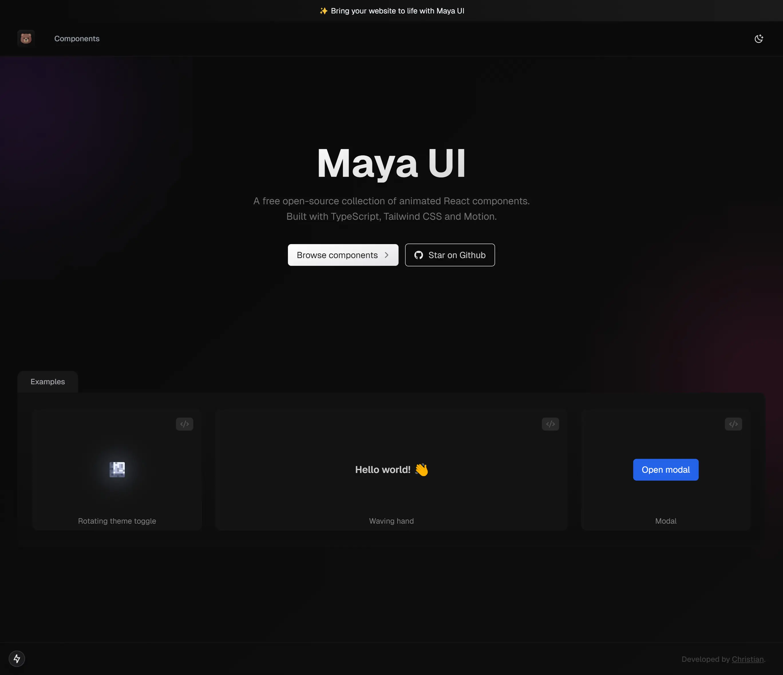 Maya UI dark mode screenshot